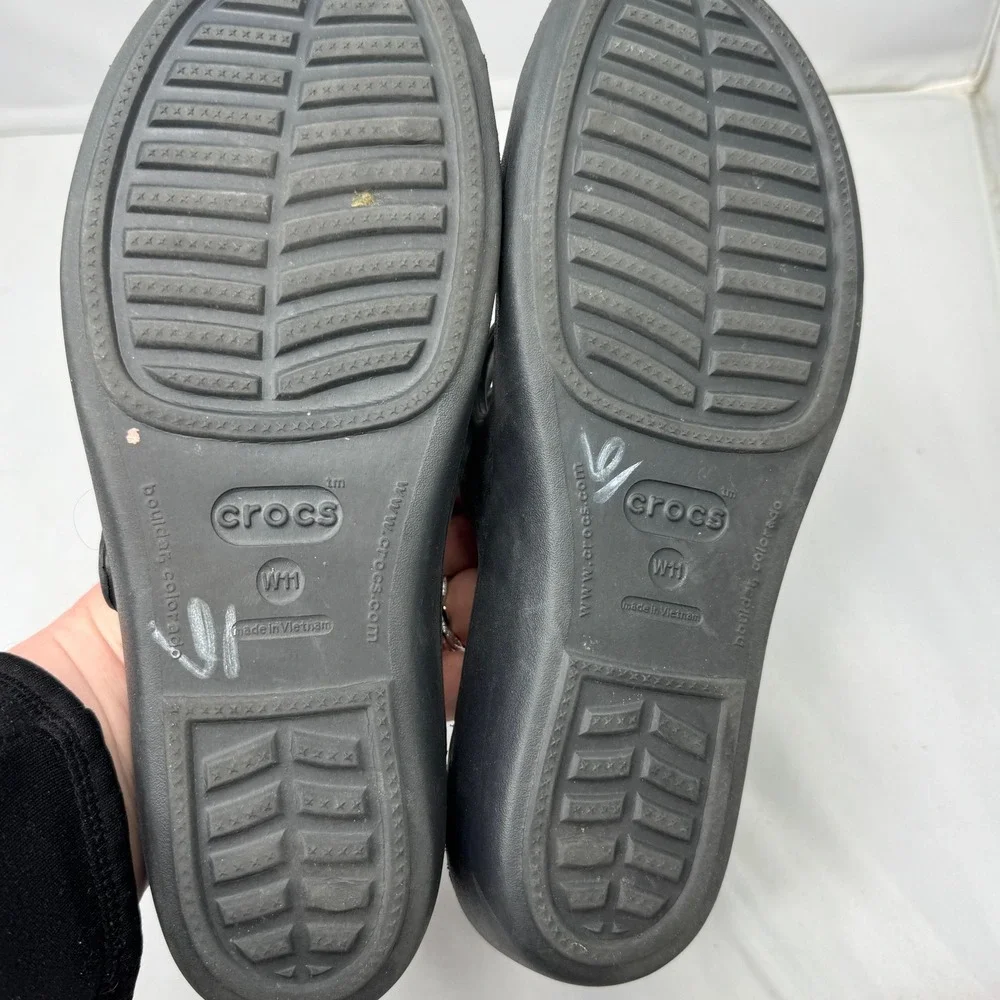 Crocs Patricia‎ Wedge Sandals Womens Size 11 Black Strappy Open Toe Casual
